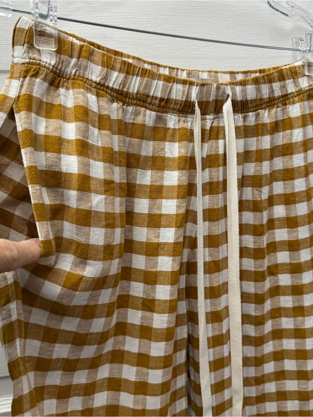 Morrow Linen Gingham Pants Brown White Wide Leg M - Picture 4 of 7